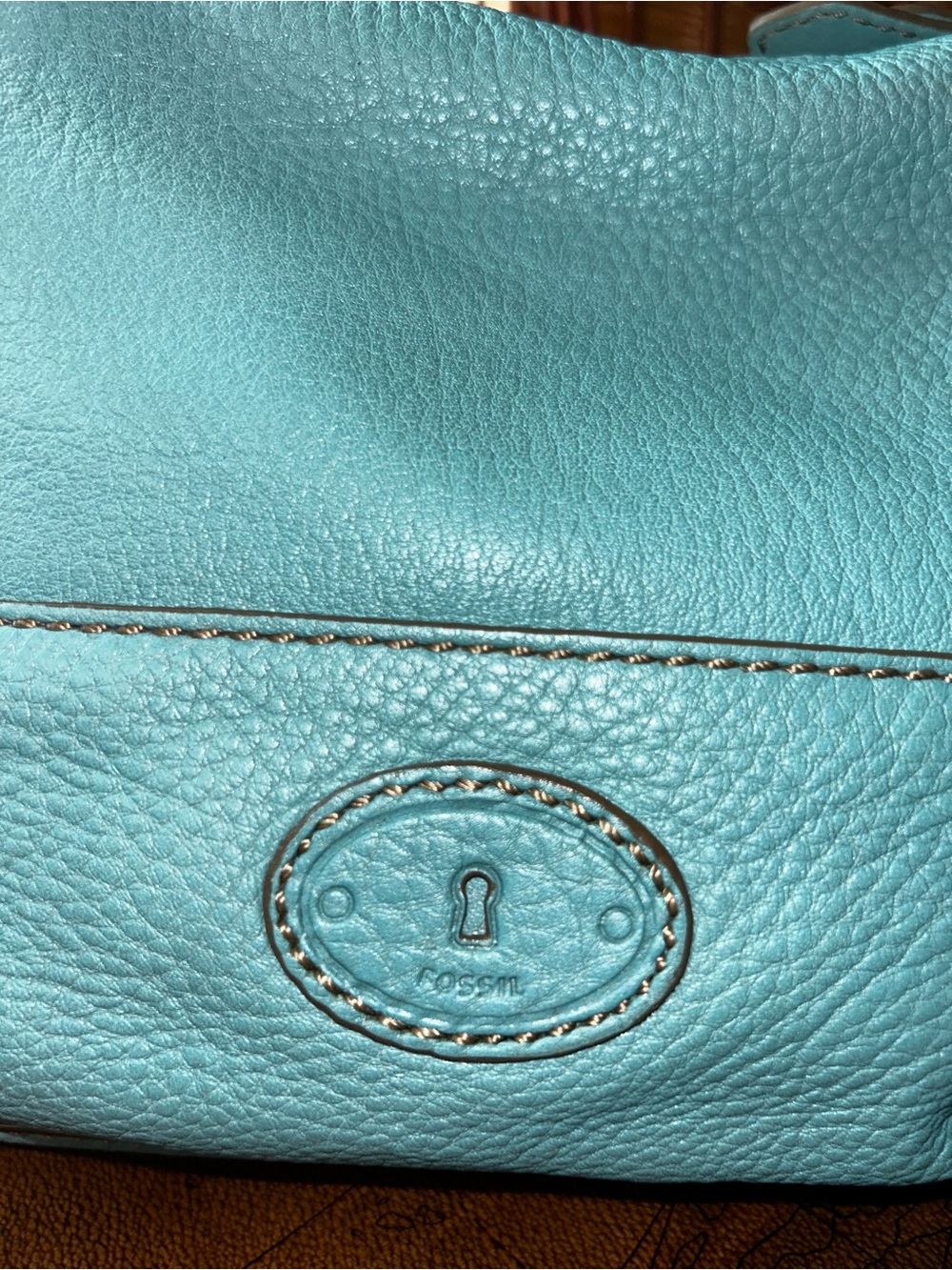 Vintage Fossil Teal Blue Pebbled Leather Shoulder Hobo Bag - Picture 6 of 16